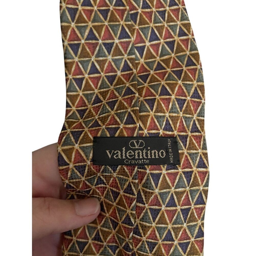 Valentino Cravate Geometric Designer Tie 100% Silk Multicolored Made In Italy